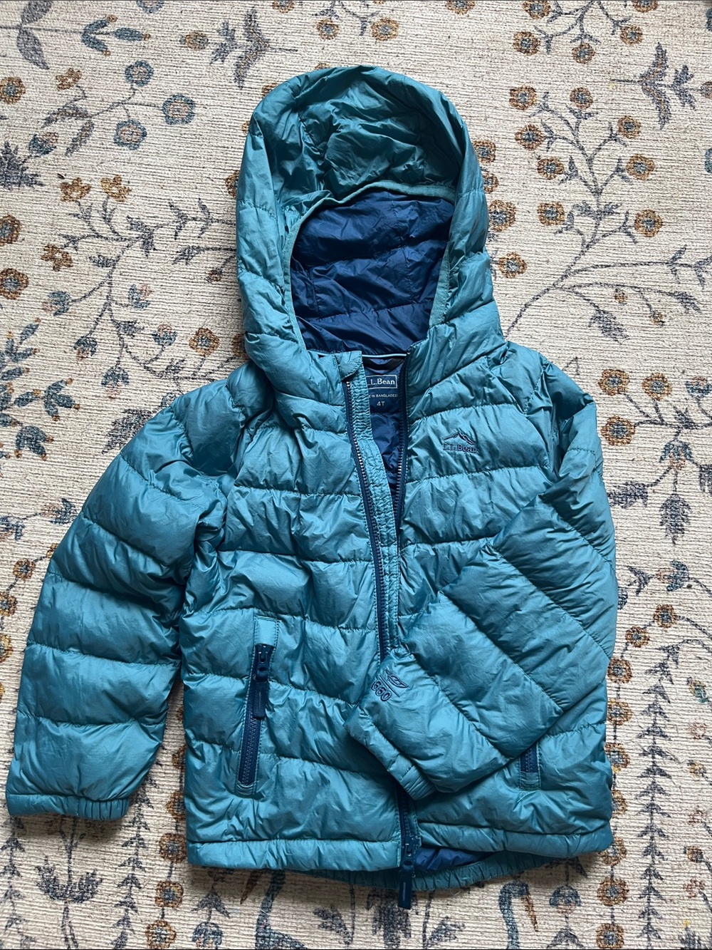 L.L. Bean Teal Hooded Kids Puffer Jacket
